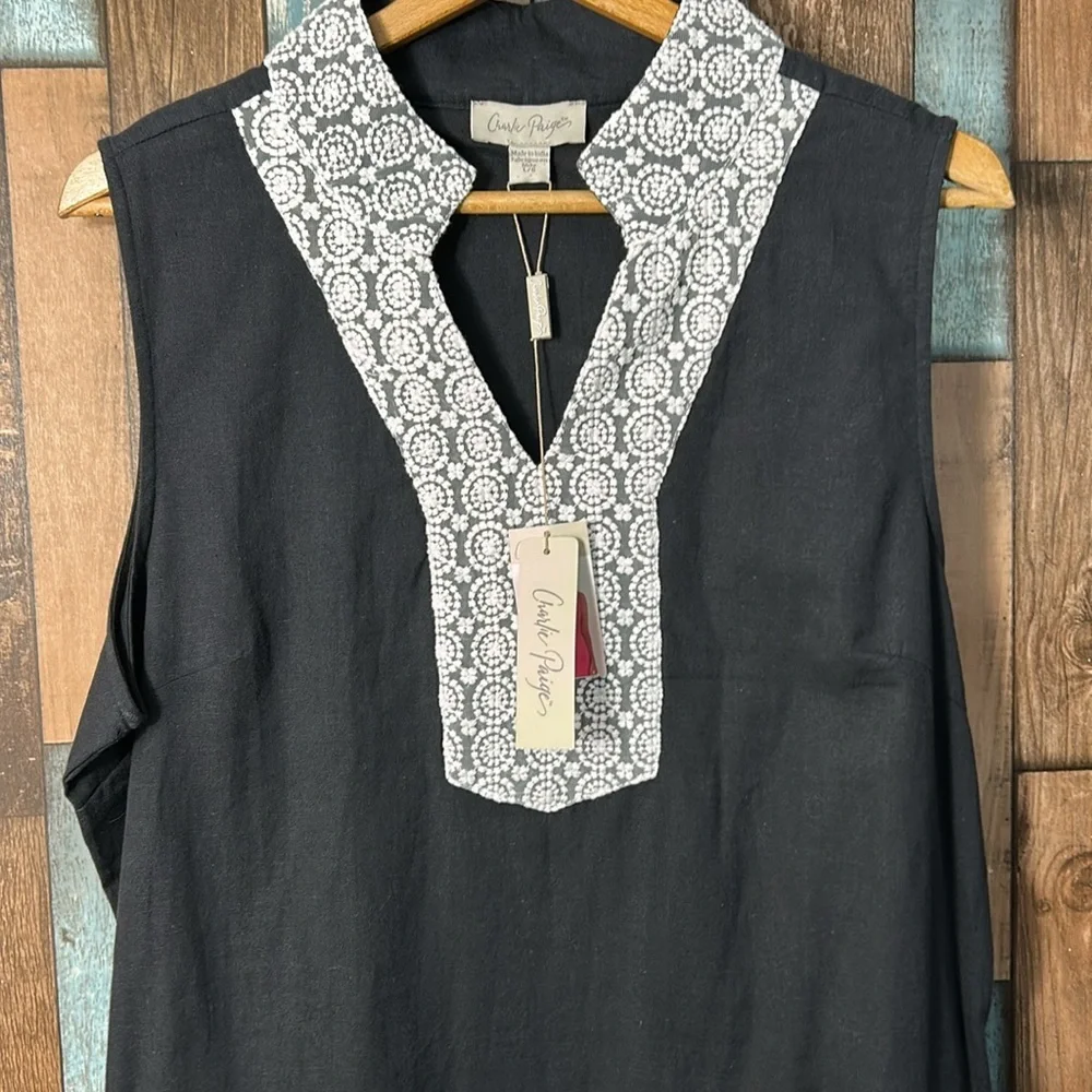 Charlie Page large navy lace trim V-neck dress - Picture 3 of 15